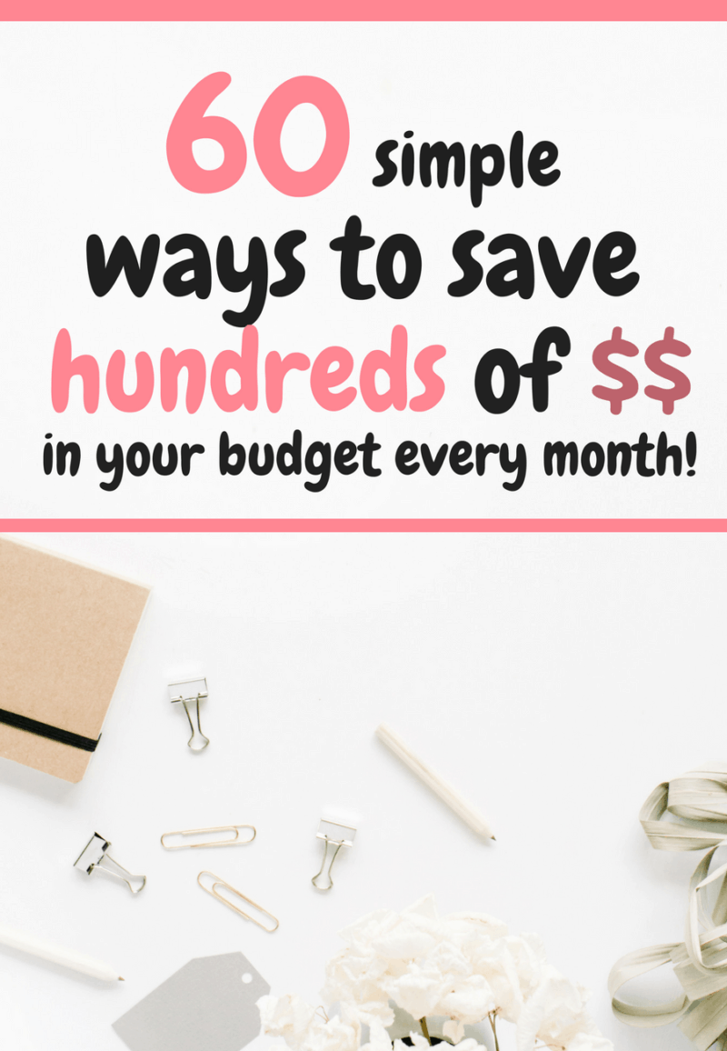 60+ EASY ways to save more money in your budget every month! These budget tips will save you hundreds each month, and are so easy to save money with. Start using them in your budget today!