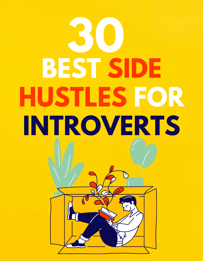 A yellow background with the text "30 best side hustles for introverts" on it.