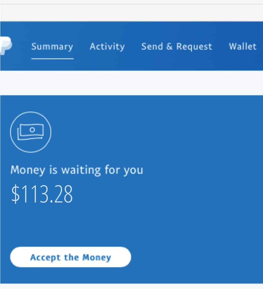 PayPal money is waiting for you message
